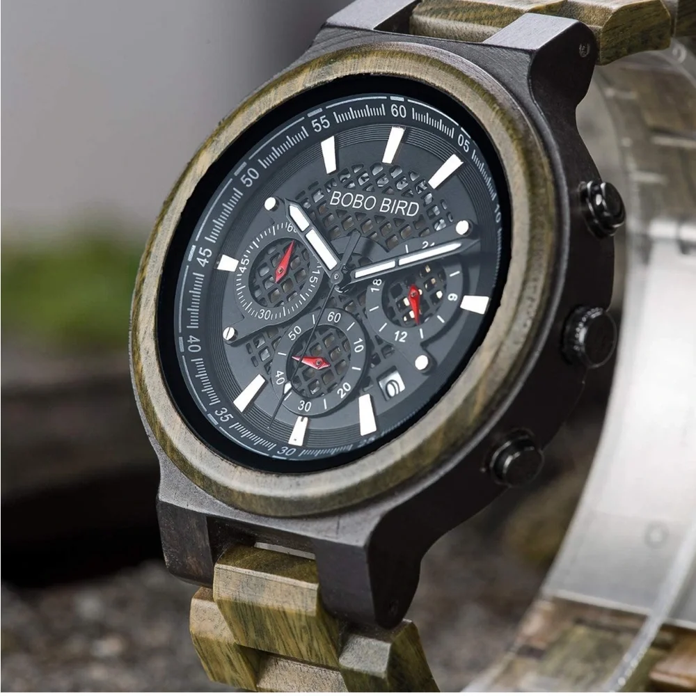 GREEN WOODEN UNISEX MEN WOMAN CASUAL WORK WATCH NEW